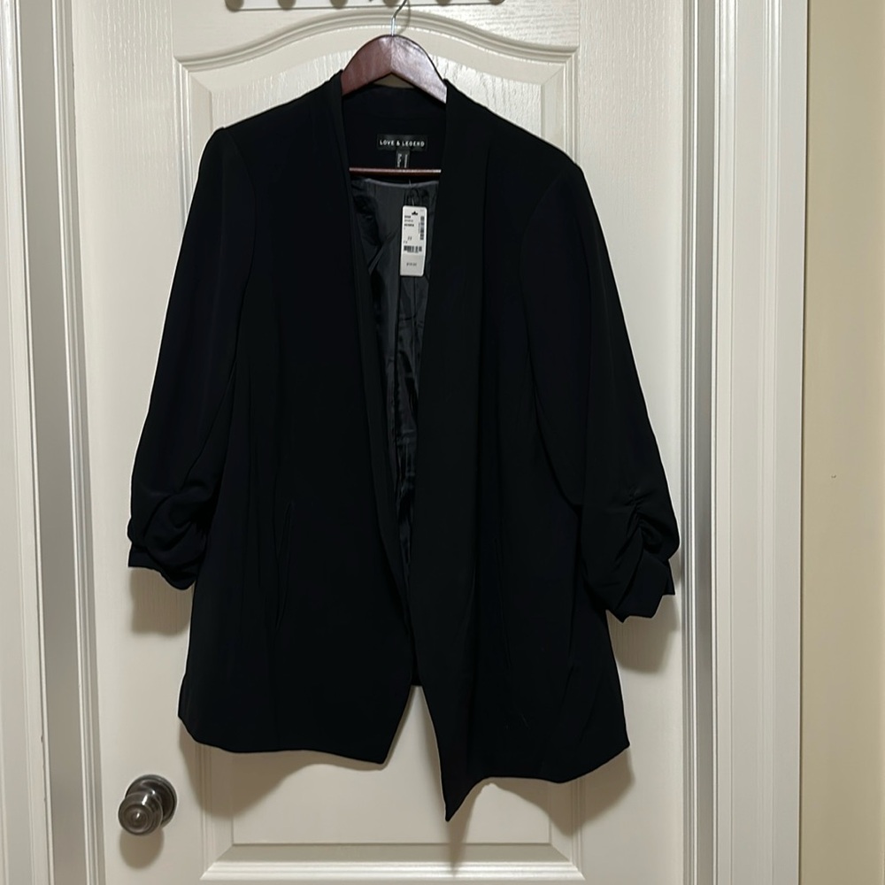 NWT Black Blazer with Ruched Sleeves